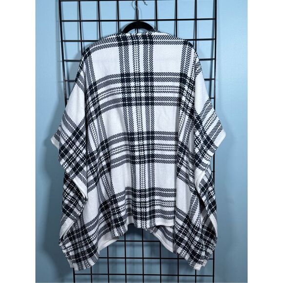 Abercrombie & Fitch Oversized Poncho Sweater Womens OS Navy Plaid Gorpcore - Picture 7 of 8